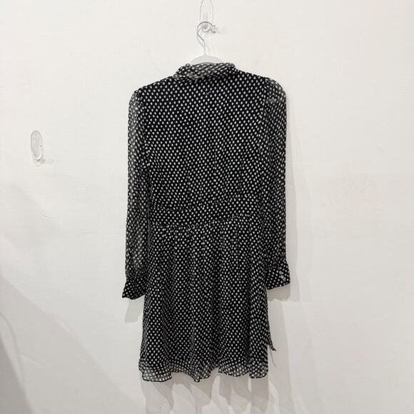 Diane von Furstenberg Arabella Polka Dot Sheer Sleeve Shirt Mini Dress Black 4 - Picture 4 of 6